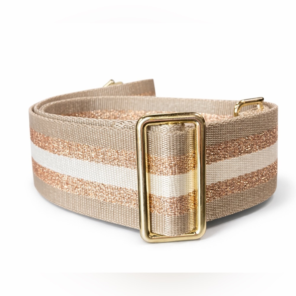 Elie Beaumont Metallic Rose Gold Stripe Adjustable Strap EB Hardware | Like New